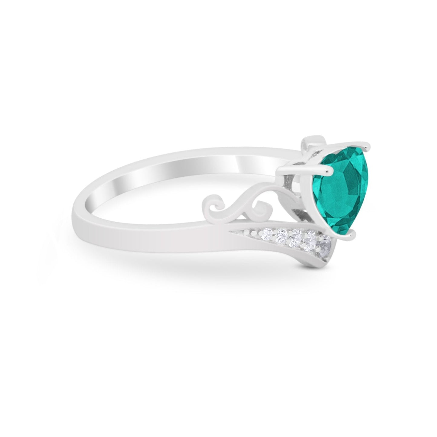 Heart Filigree Thumb Ring Round Simulated Paraiba Tourmaline CZ