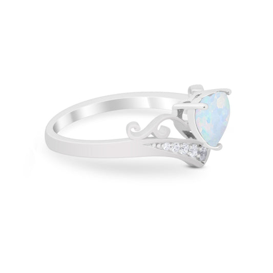 Heart Filigree Thumb Ring Round Lab Created White Opal