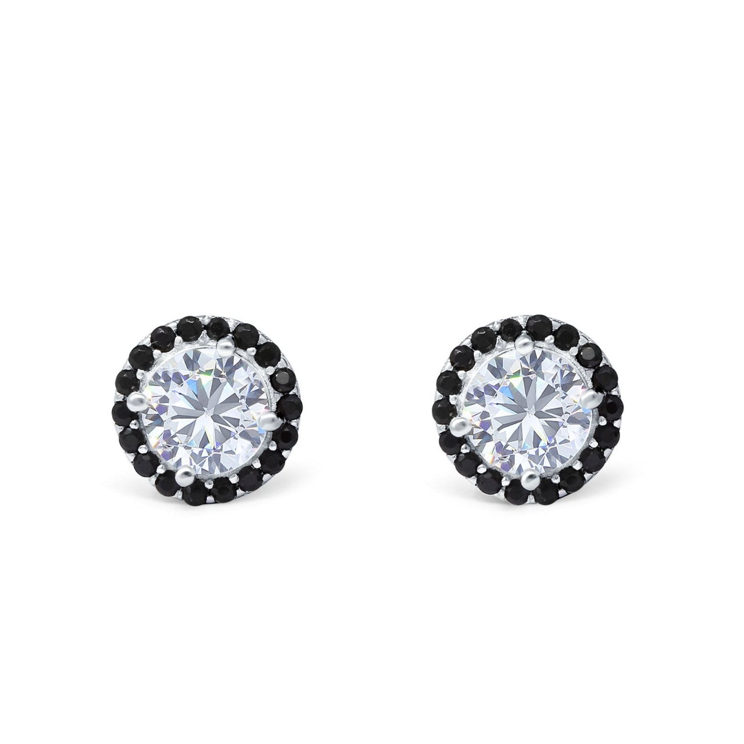 Halo Bridal Stud Earrings Engagement Wedding Round Black CZ