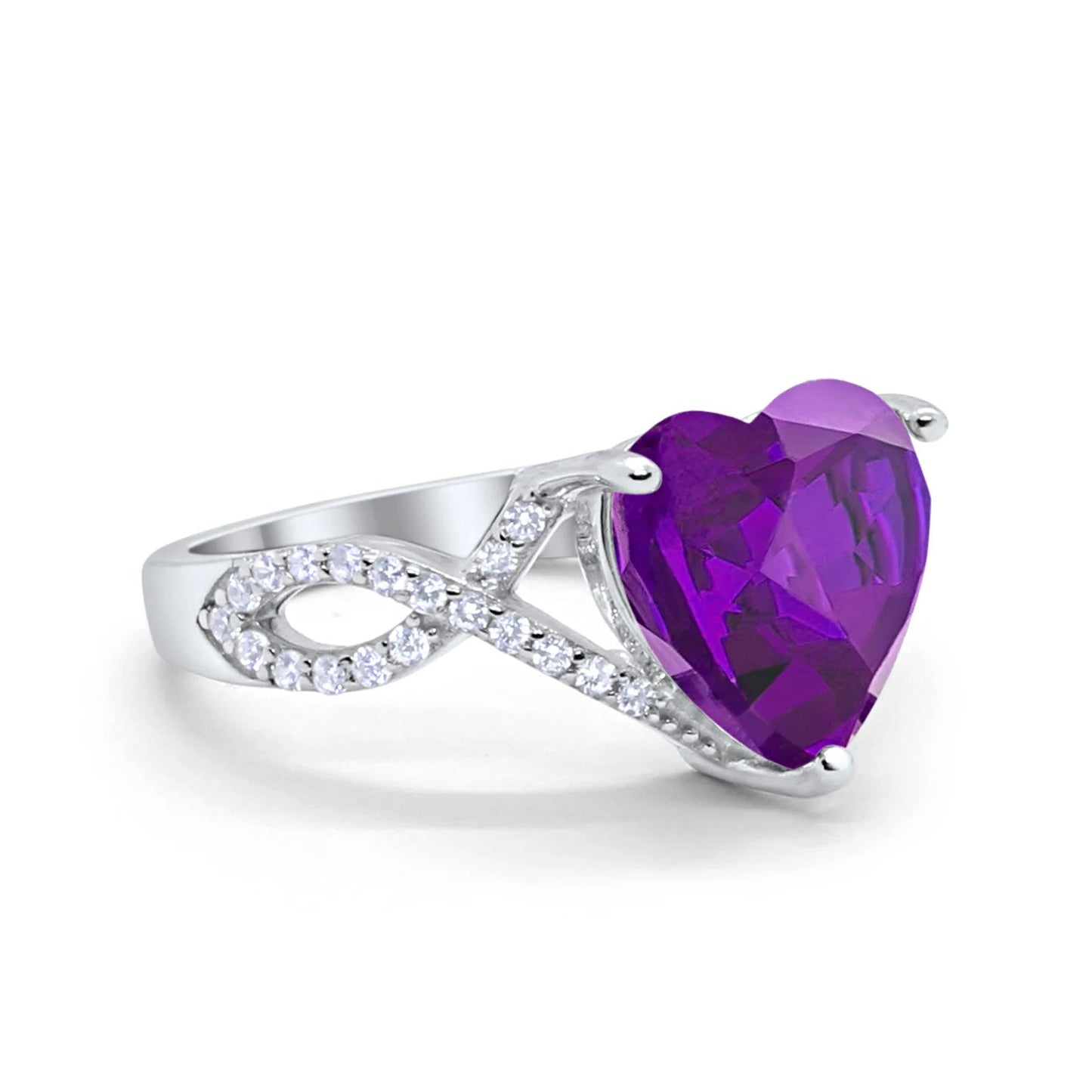 Art Deco Heart Promise Twisted Shank Simulated Amethyst CZ Wedding Ring