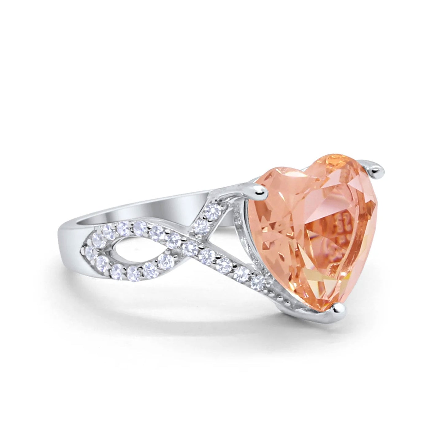 Art Deco Heart Promise Twisted Shank Simulated Morganite CZ Wedding Ring