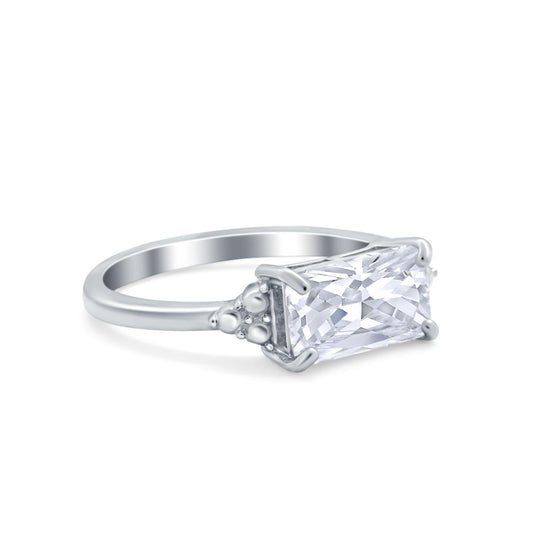 Emerald Cut Sideways Simulated Cubic Zirconia Ring