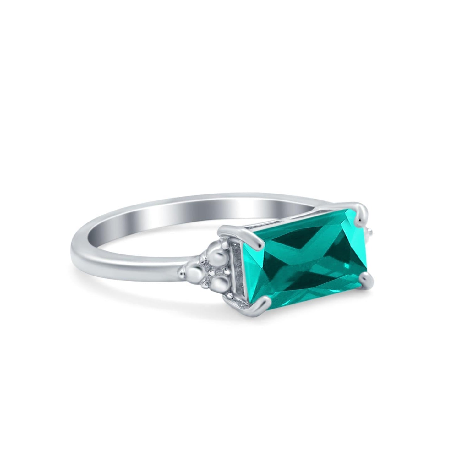 Emerald Cut Sideways Simulated Paraiba Tourmaline CZ Ring