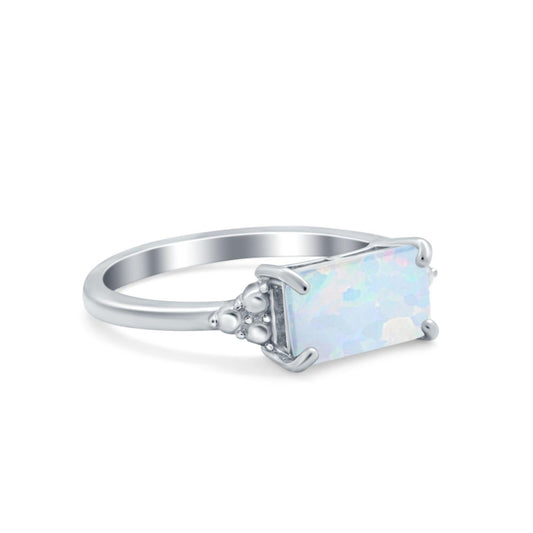 Sideways Dainty Lab Created White Opal Fashion Ring