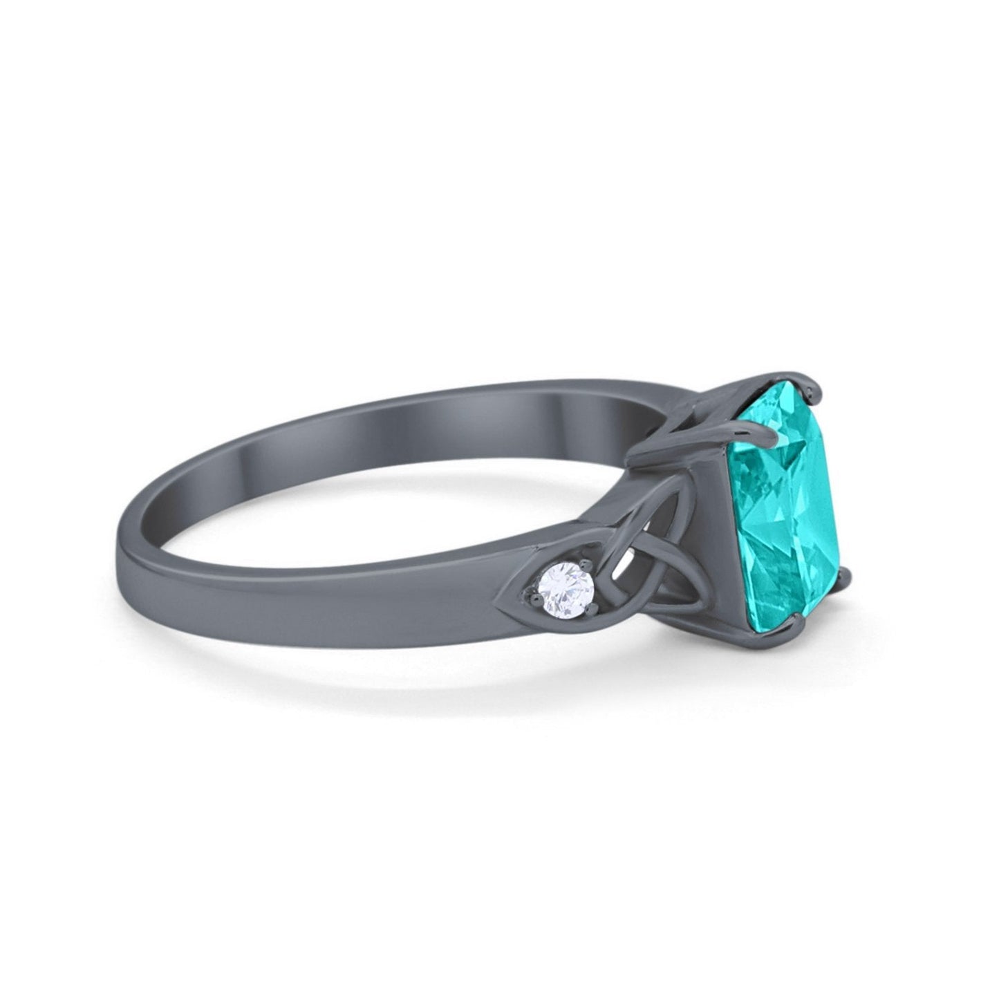 Wedding Ring Emerald Cut Black Tone, Simulated Paraiba Tourmaline CZ