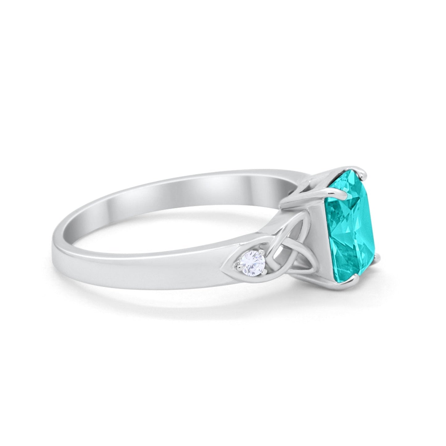 Wedding Ring Emerald Cut Round Simulated Paraiba Tourmaline CZ