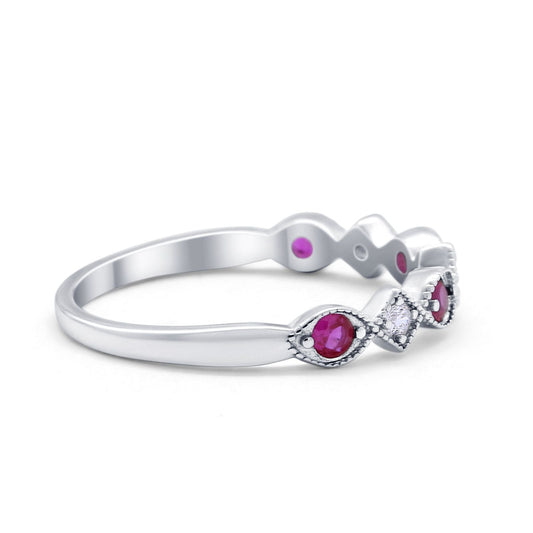 Art Deco Stacking Half Eternity Simulated Ruby CZ Wedding Ring