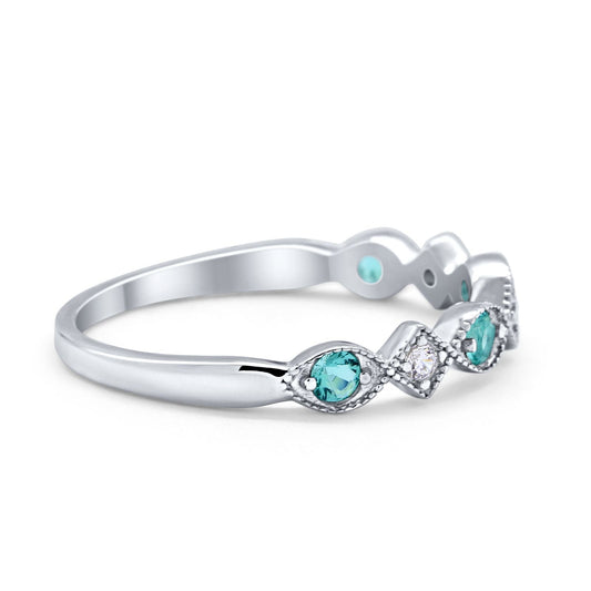 Art Deco Stacking Half Eternity Wedding Ring Simulated Paraiba Tourmaline CZ