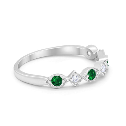 Art Deco Stacking Half Eternity Simulated Green Emerald CZ Wedding Ring