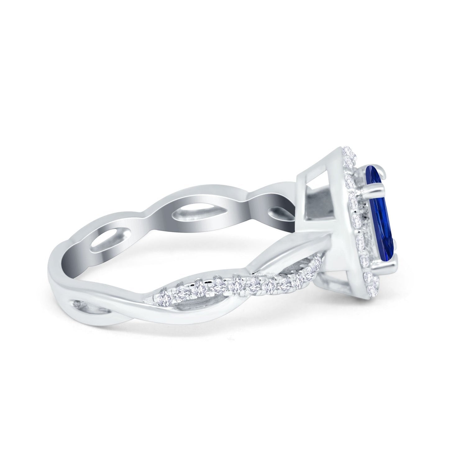 Halo Infinity Shank Engagement Ring Simulated Blue Sapphire CZ