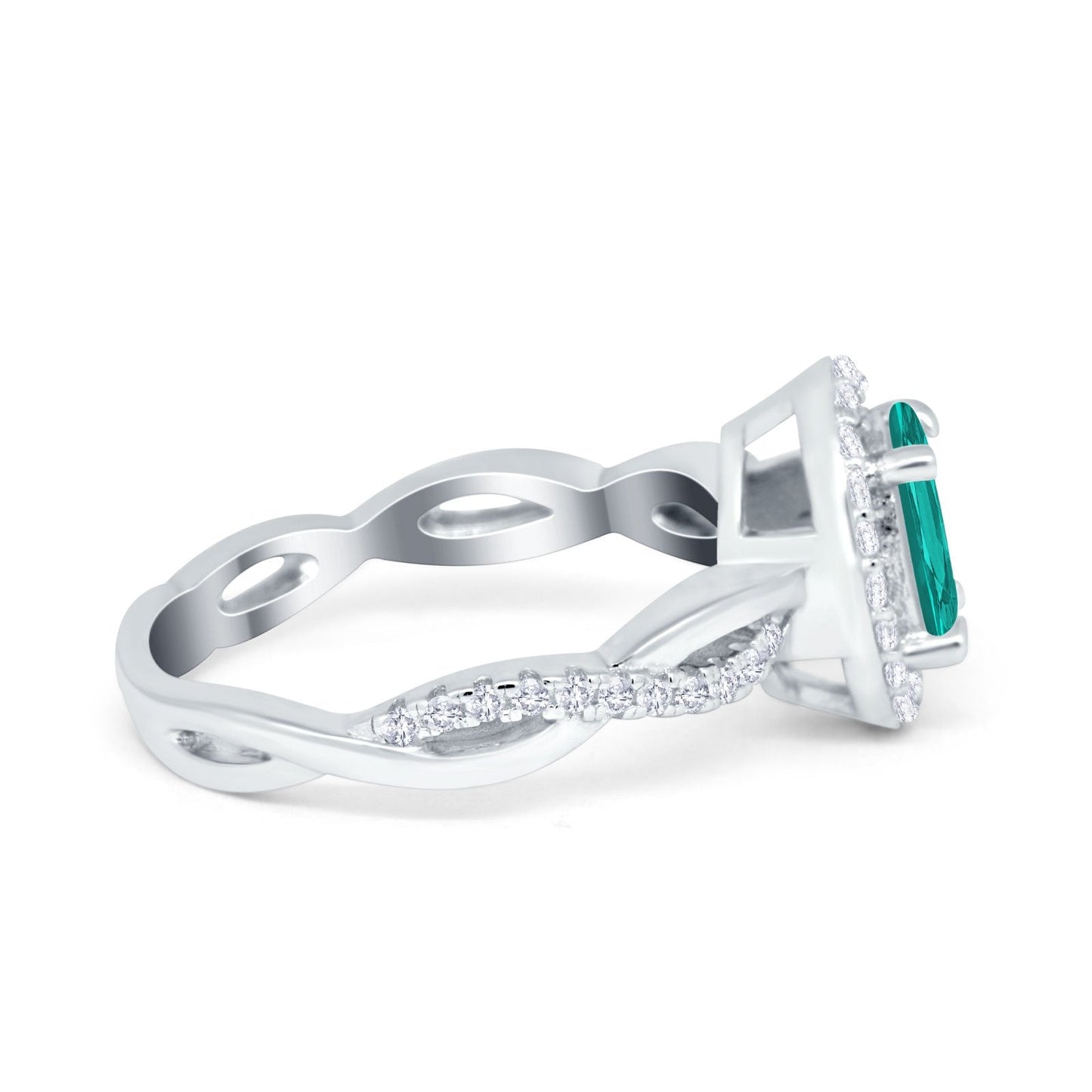 Halo Infinity Shank Engagement Ring Simulated Paraiba Tourmaline CZ