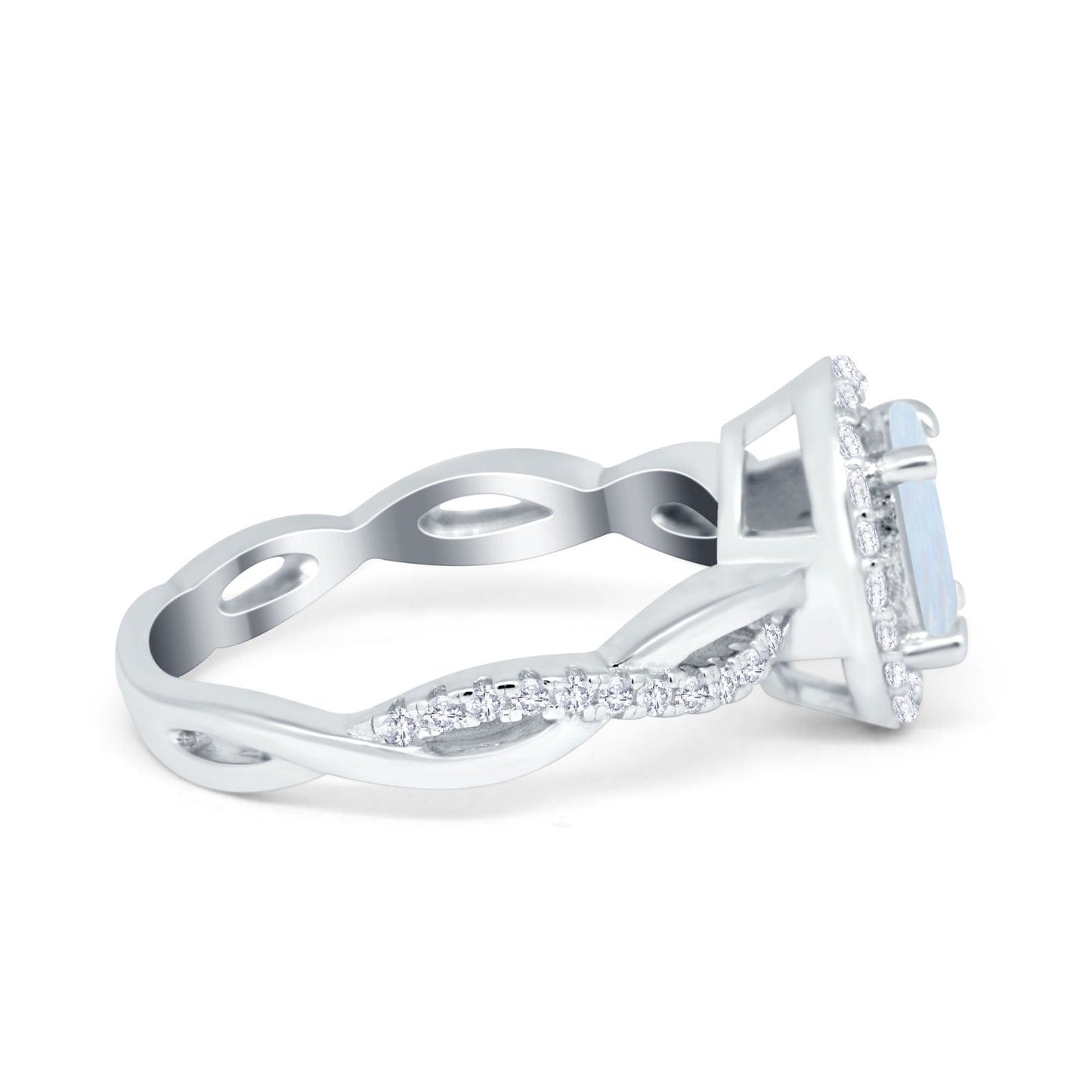 Halo Infinity Shank Engagement Ring Lab Created White Opal