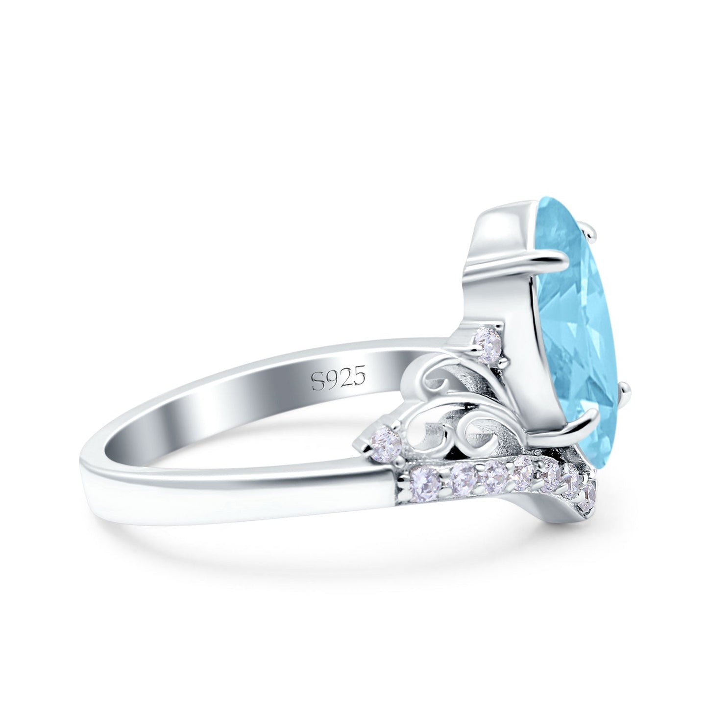 Art Deco Marquise Simulated Aquamarine CZ Wedding Bridal Ring