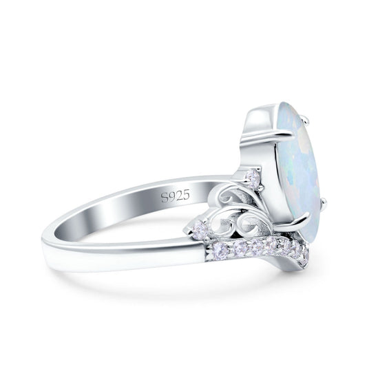 Marquise Art Deco Lab Created White Opal Wedding Bridal Ring