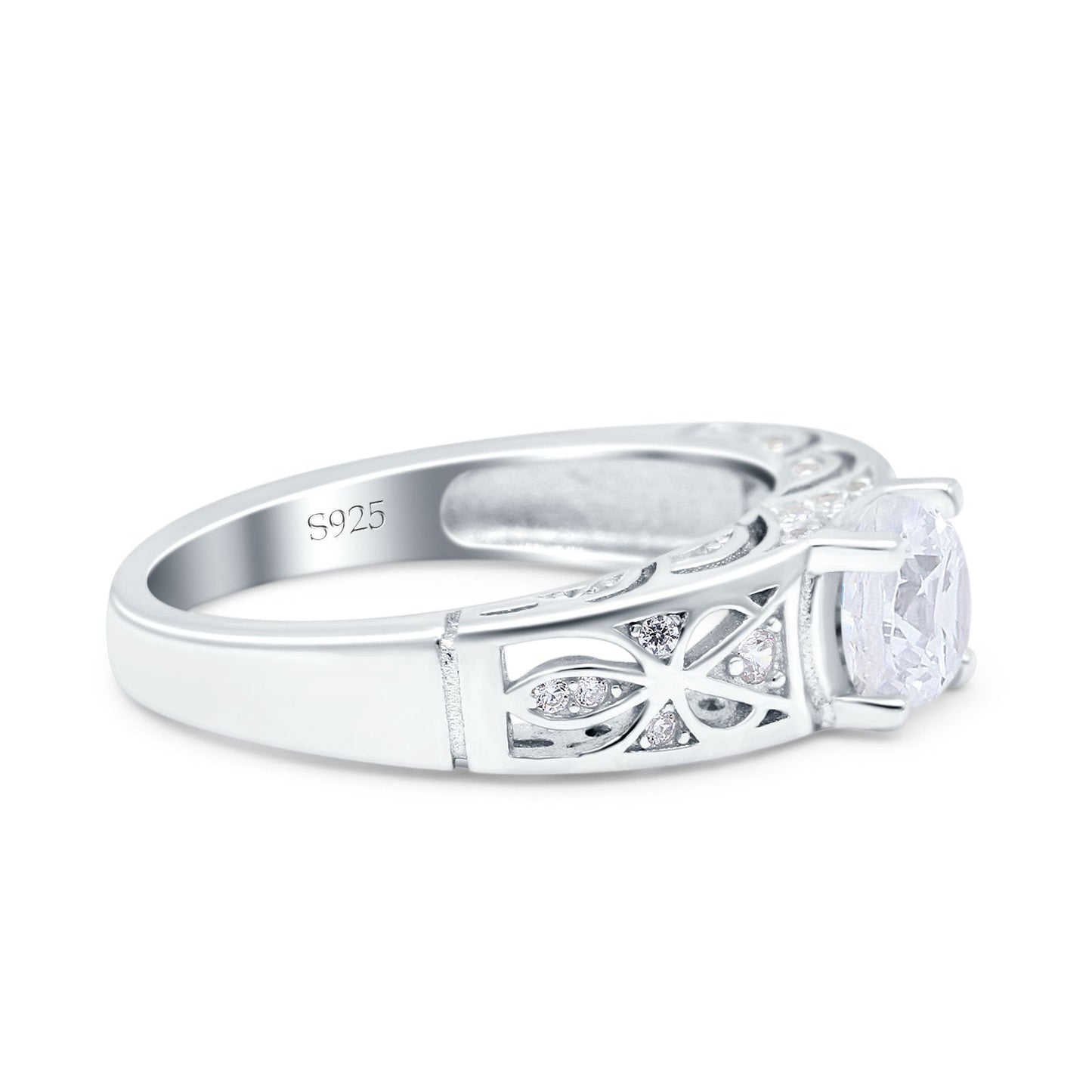 Art Deco Wedding Bridal Ring Band Round Simulated Cubic Zirconia