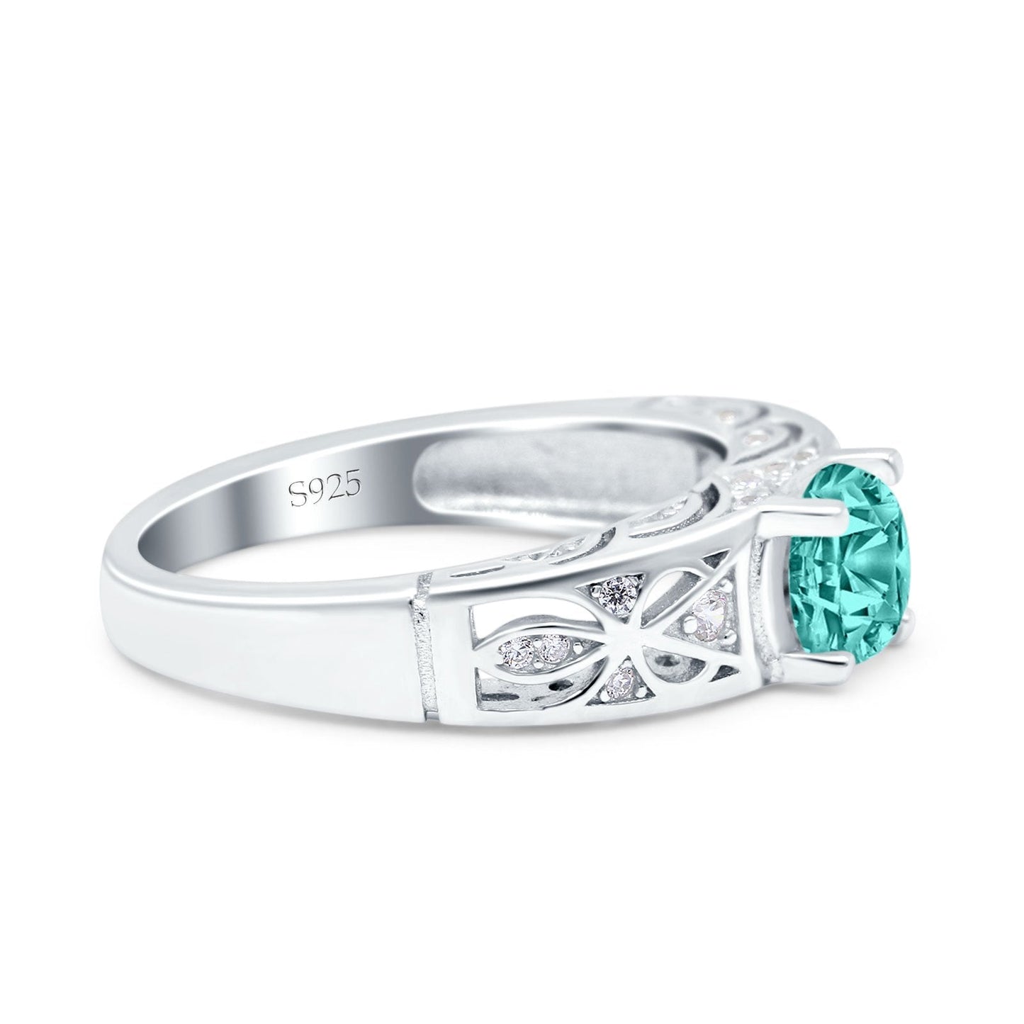 Art Deco Wedding Bridal Ring Band Round Simulated Paraiba Tourmaline CZ