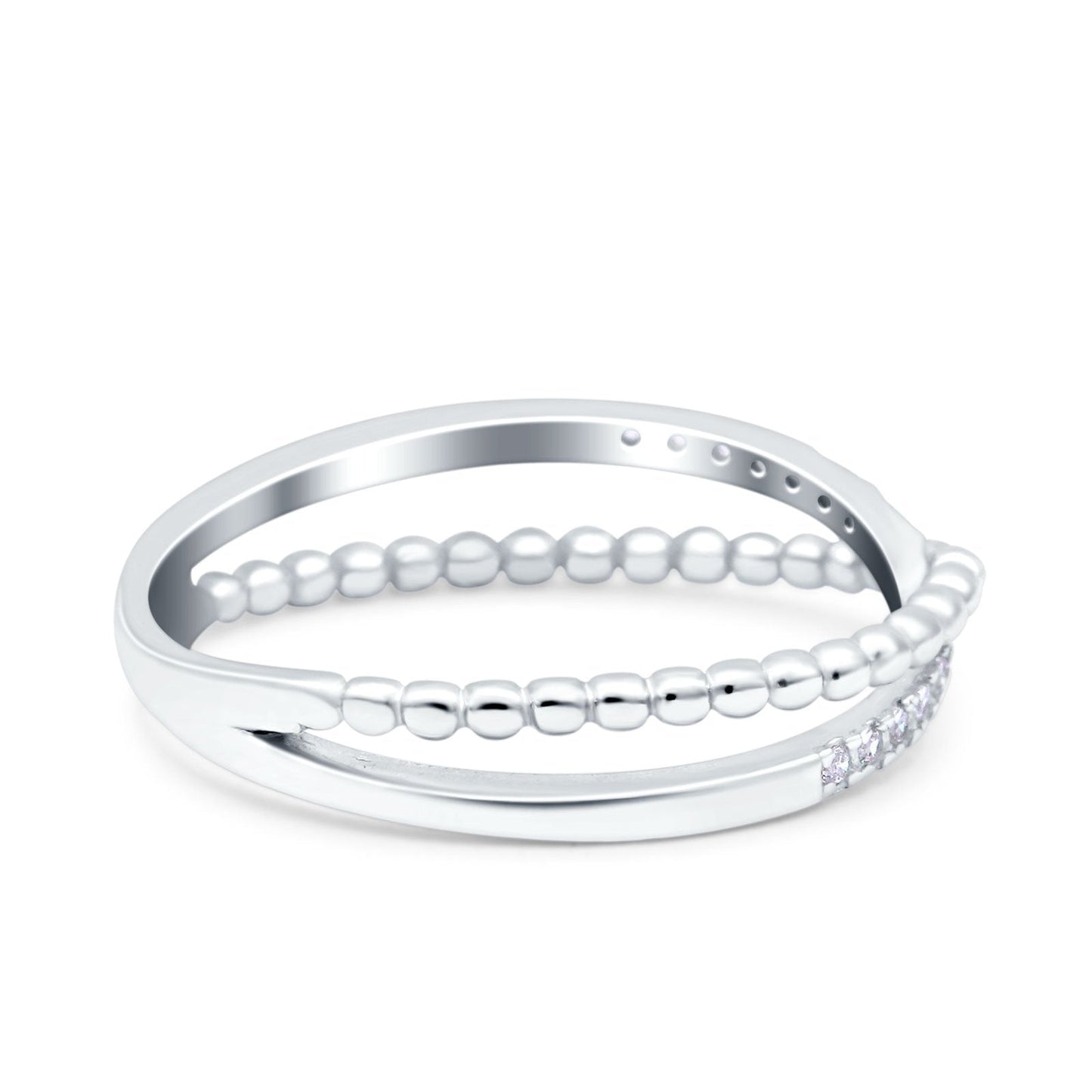 Beaded Criss Cross Half Eternity Wedding Ring Simulated CZ