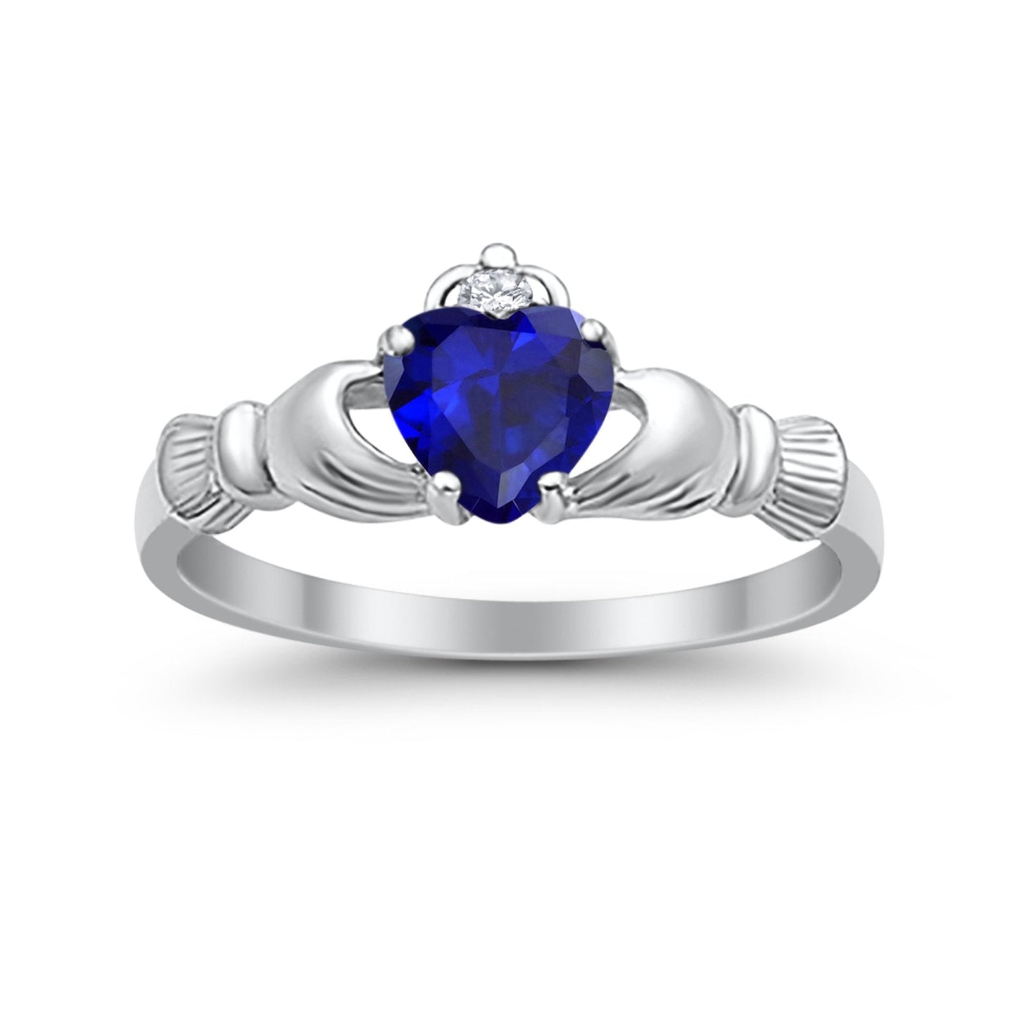 Heart Shape Simulated Blue Sapphire CZ Claddagh Wedding Ring