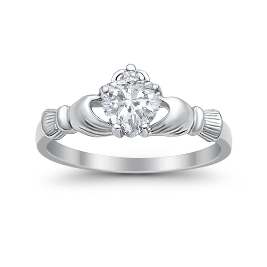 Heart Shape Simulated Cubic Zirconia Claddagh Wedding Ring