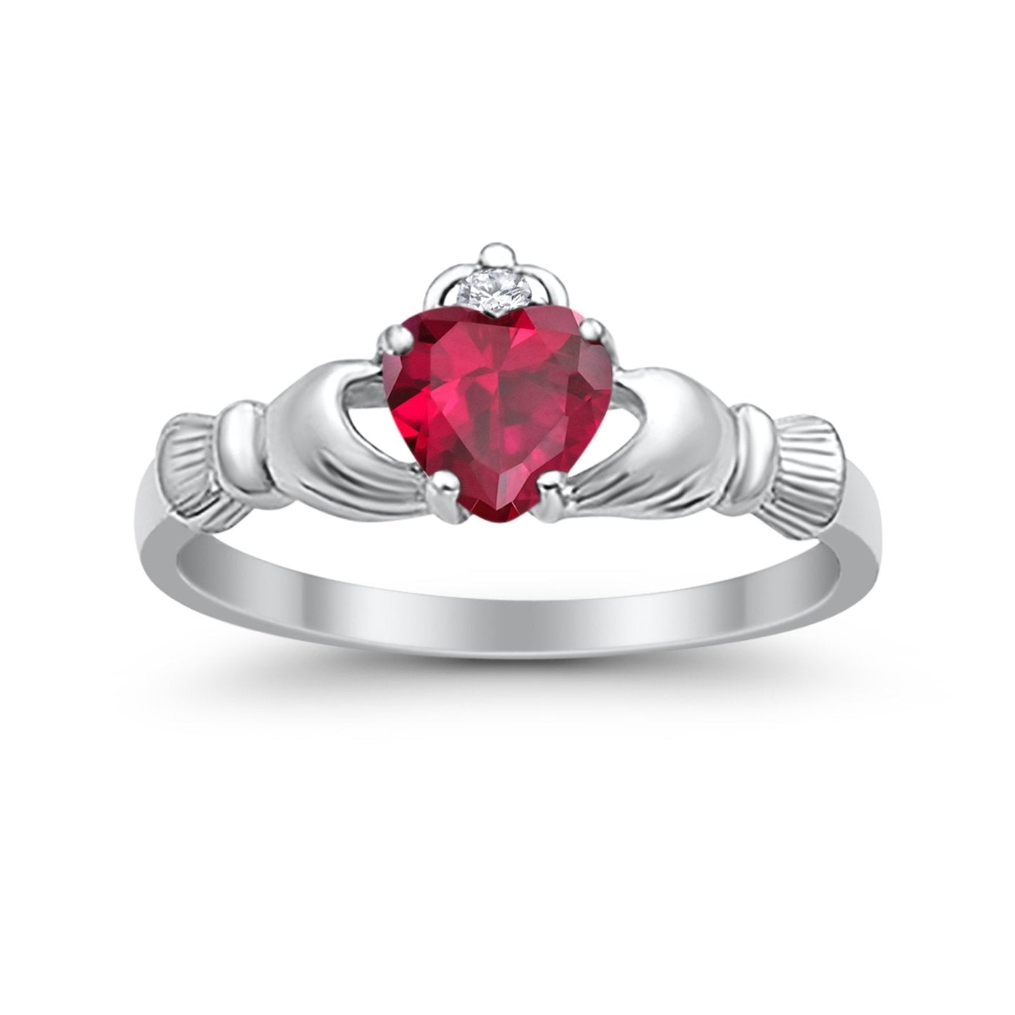 Heart Shape Simulated Ruby CZ Claddagh Wedding Ring