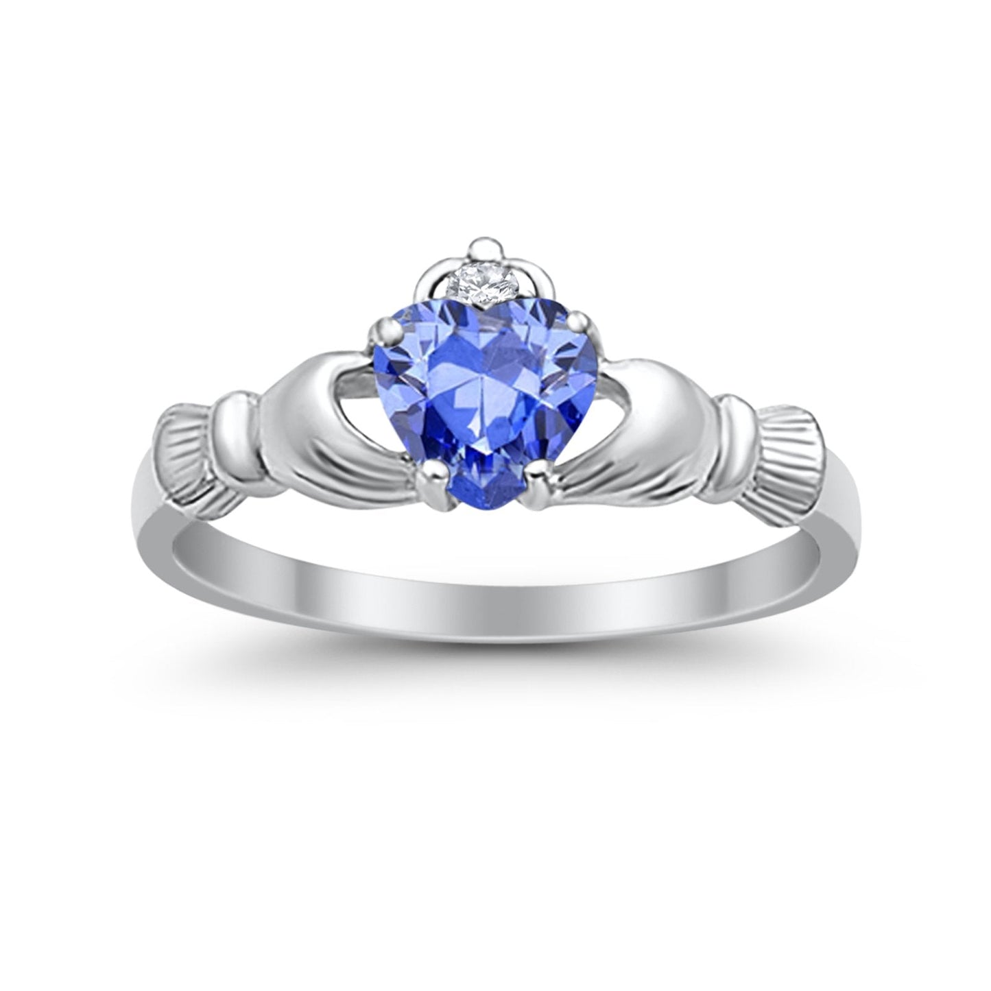 Heart Shape Simulated Tanzanite CZ Claddagh Wedding Ring