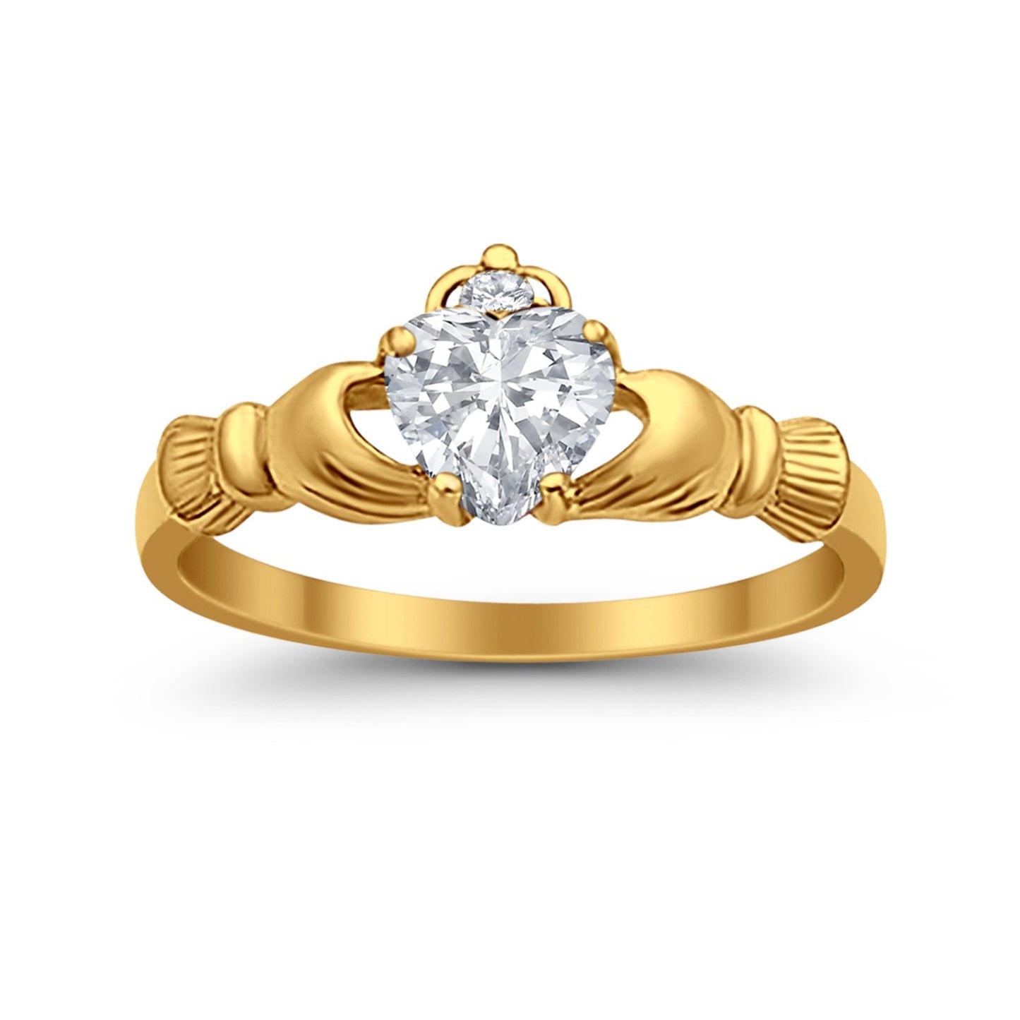 Heart Shape Yellow Tone, Simulated Cubic Zirconia Claddagh Wedding Ring