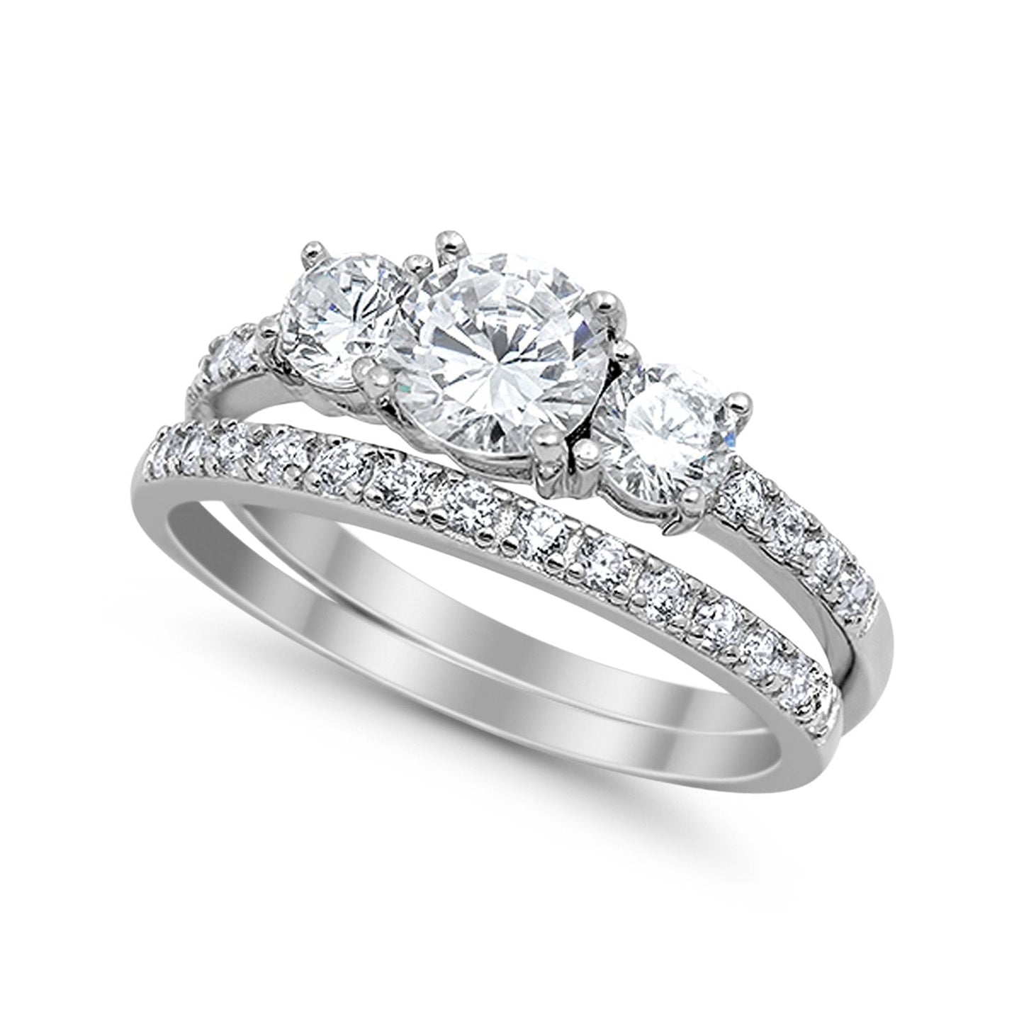 3-Stone Wedding Piece Ring Half Eternity Bridal Round Simulated CZ