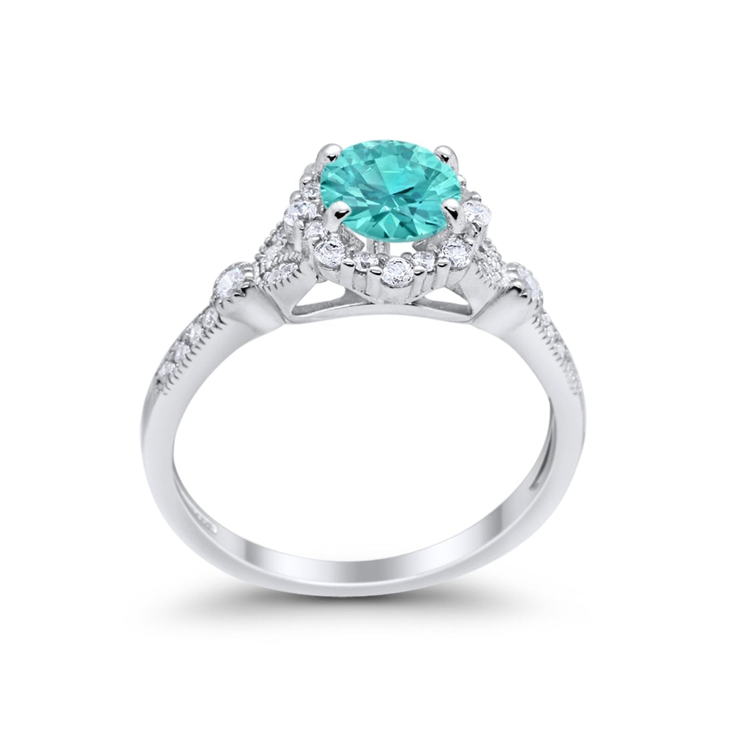 Floral Art Deco Engagement Ring Simulated Paraiba Tourmaline CZ