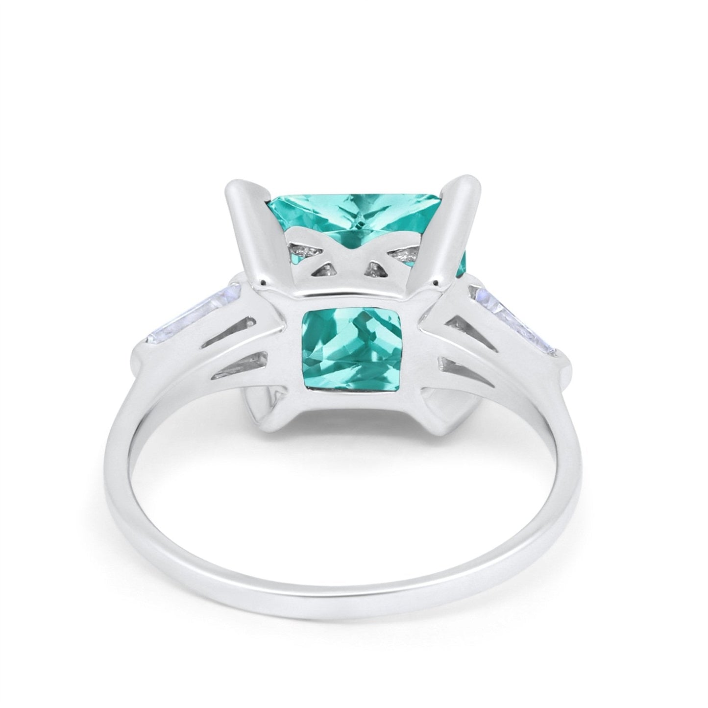 Princess Cut Baguette Paraiba Tourmaline CZ Wedding Ring