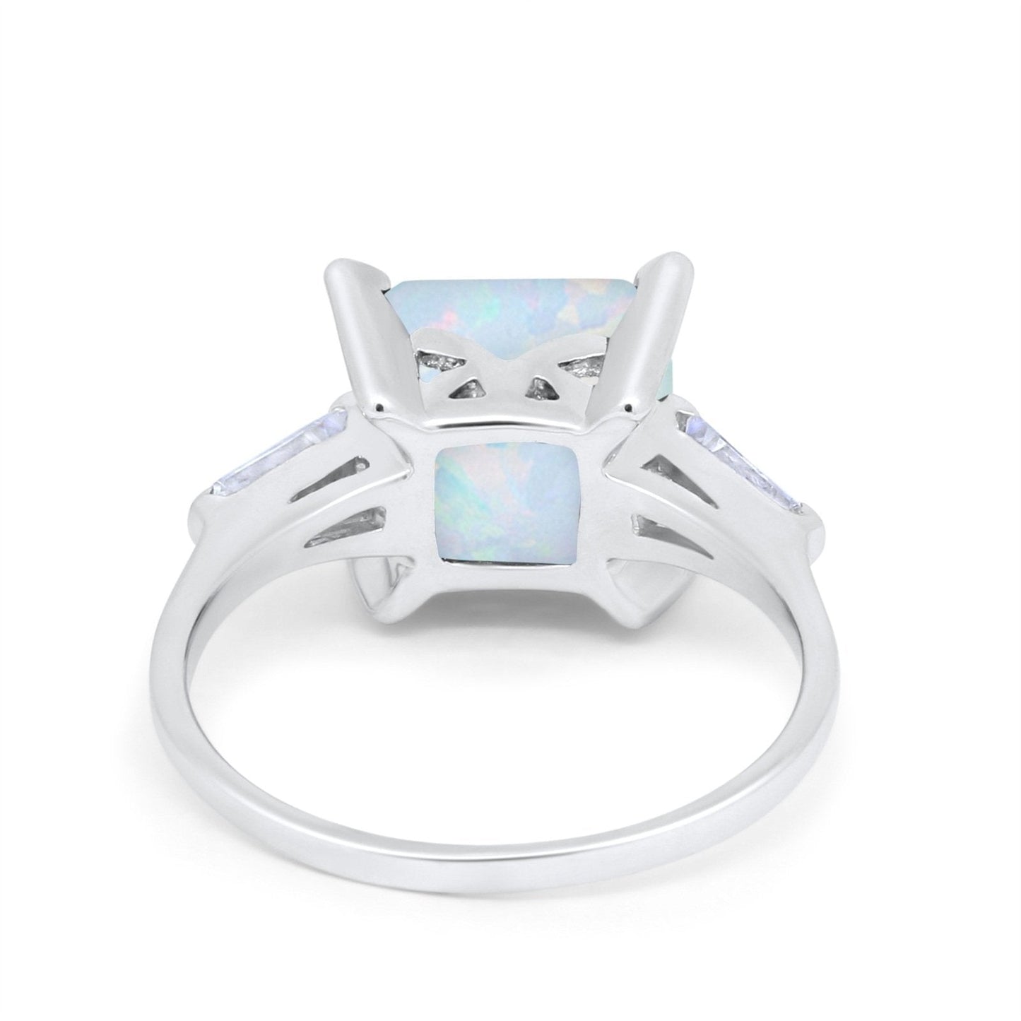 Princess Cut Baguette Lab Created White Opal Wedding Ring