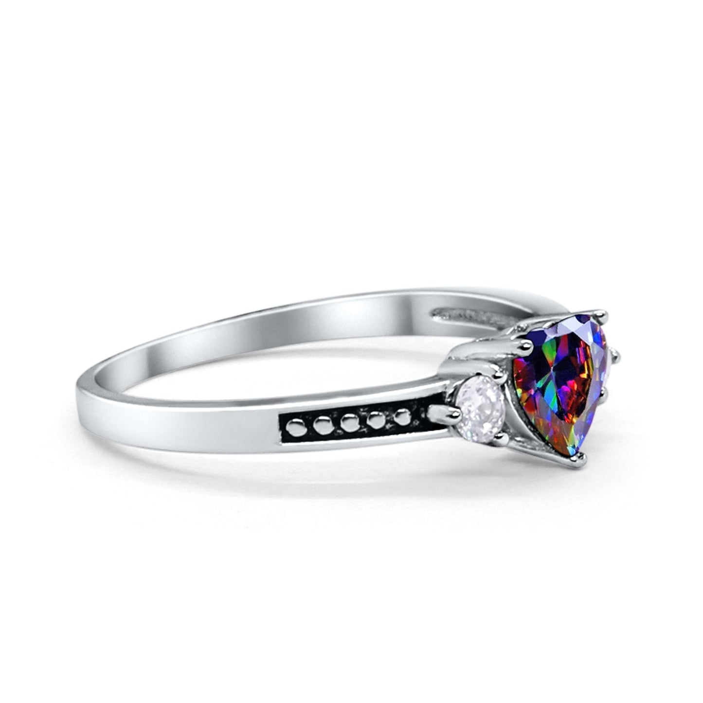 Heart Promise Ring Simulated Rainbow Topaz Black Accent