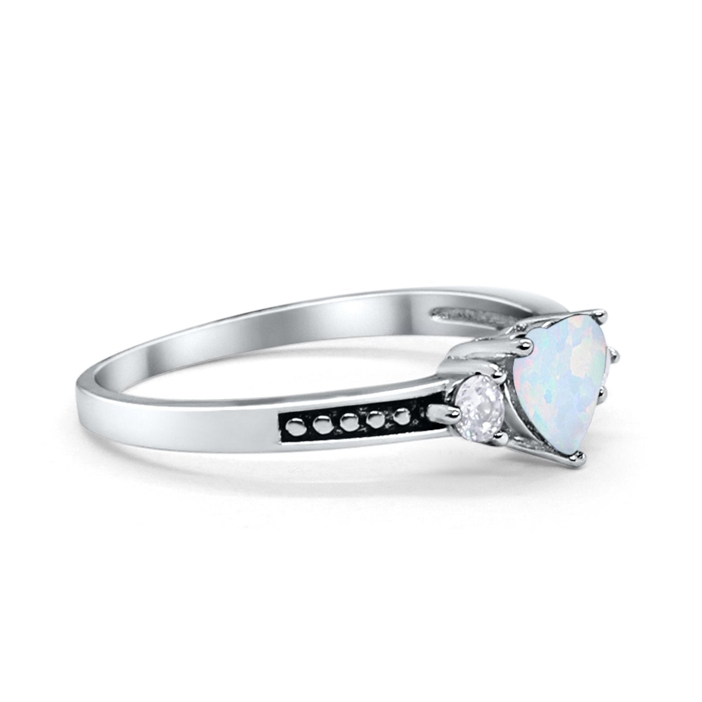 Heart Lab Created White Opal Black Accent Promise Ring