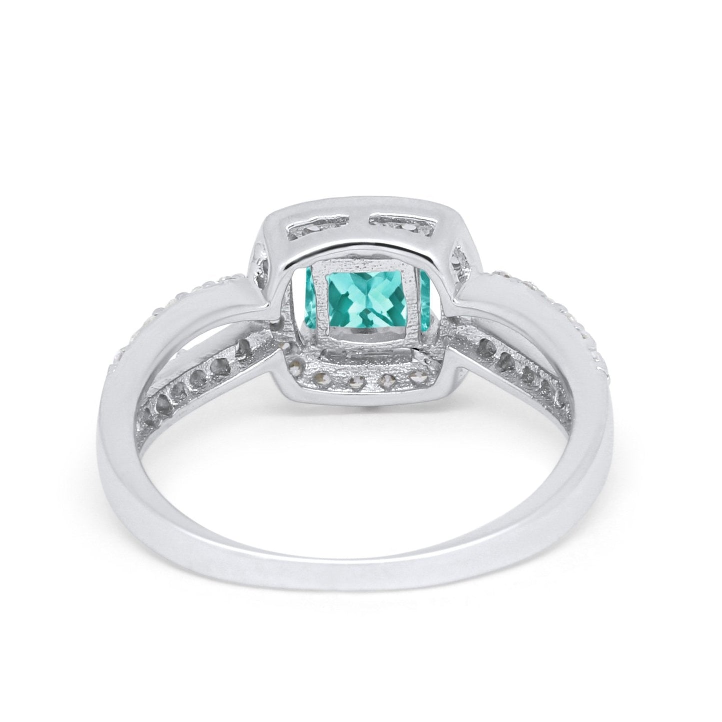 Dazzling Split Shank Engagement Ring Simulated Paraiba Tourmaline CZ