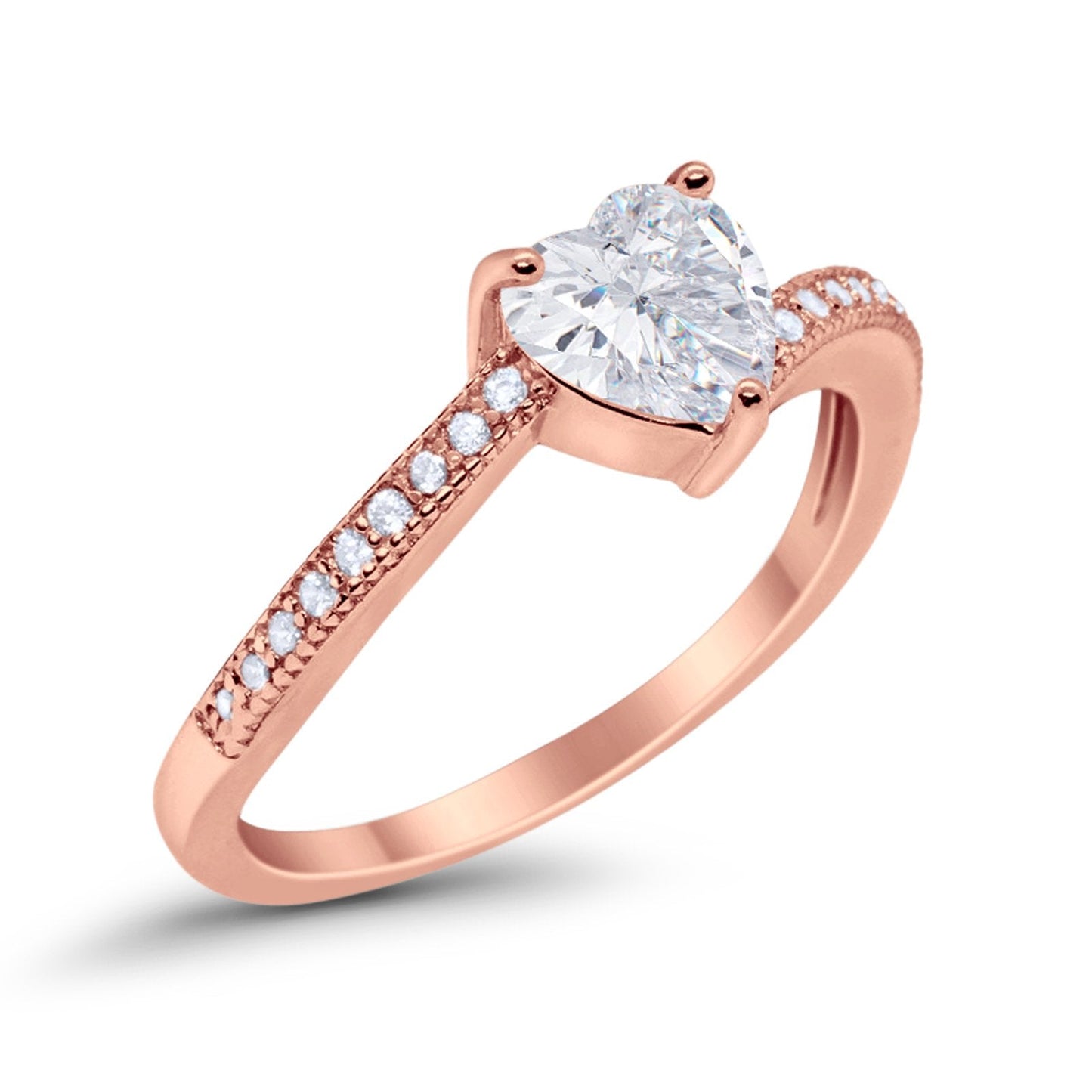 Heart Promise Ring Rose Tone, Simulated Cubic Zirconia