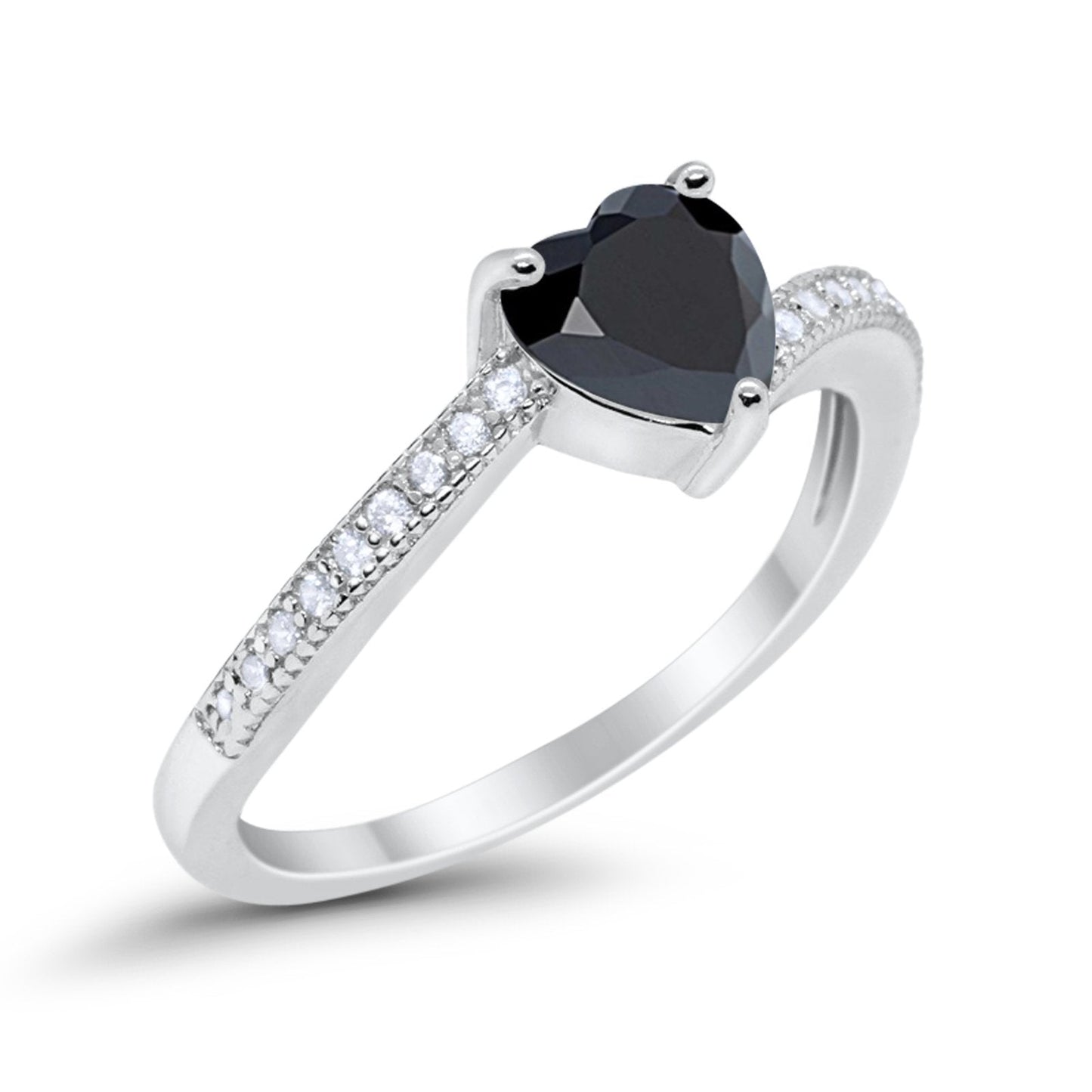 Heart Promise Ring Simulated Black CZ