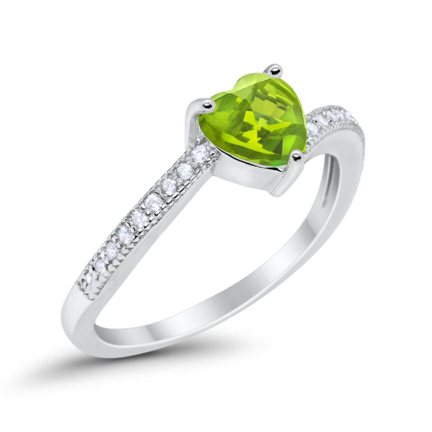 Heart Promise Ring Round Simulated Peridot CZ