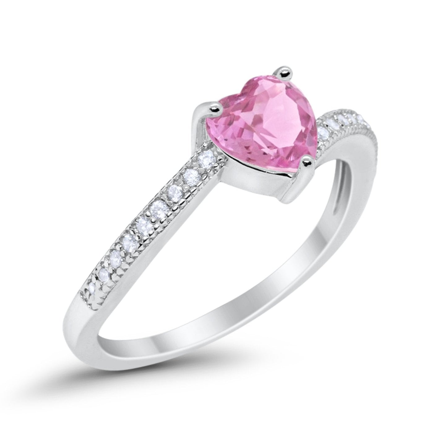 Heart Promise Ring Simulated Pink CZ