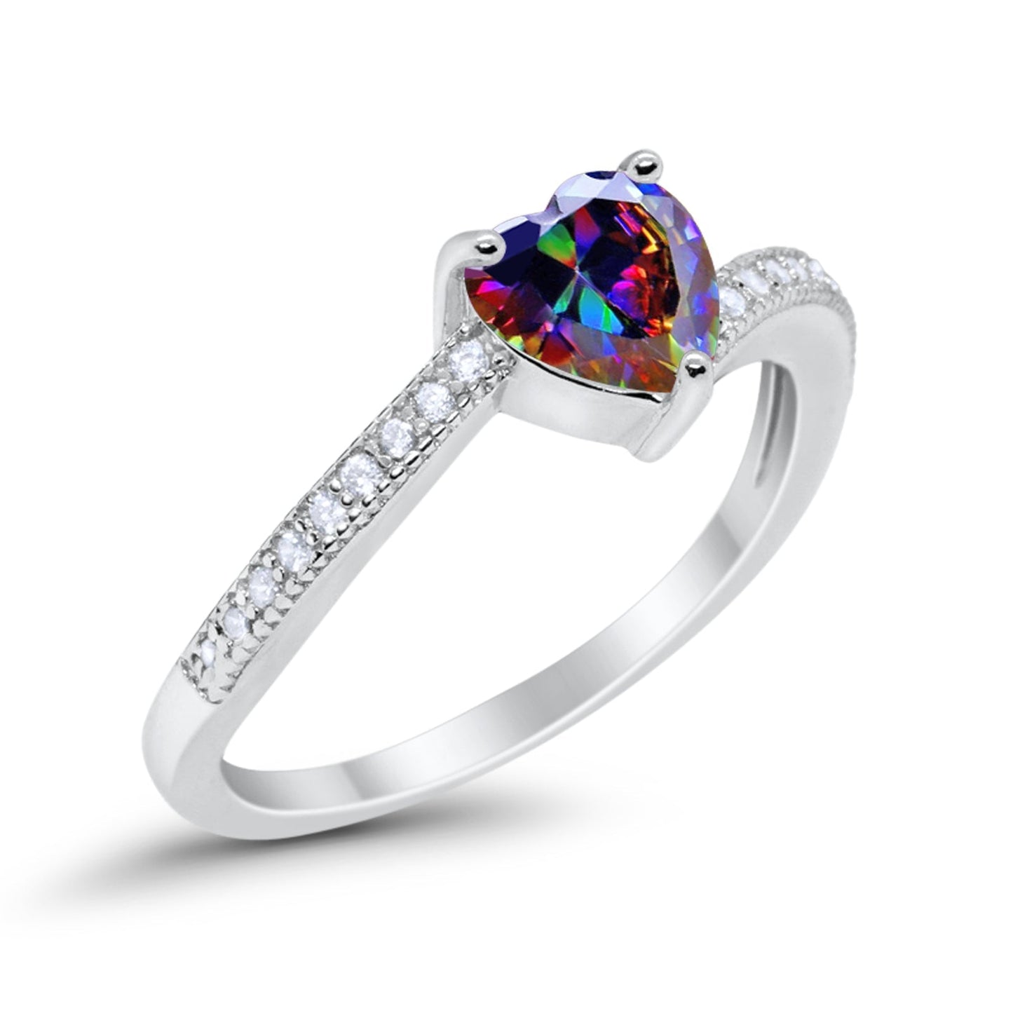 Heart Promise Wedding Ring Simulated Rainbow CZ