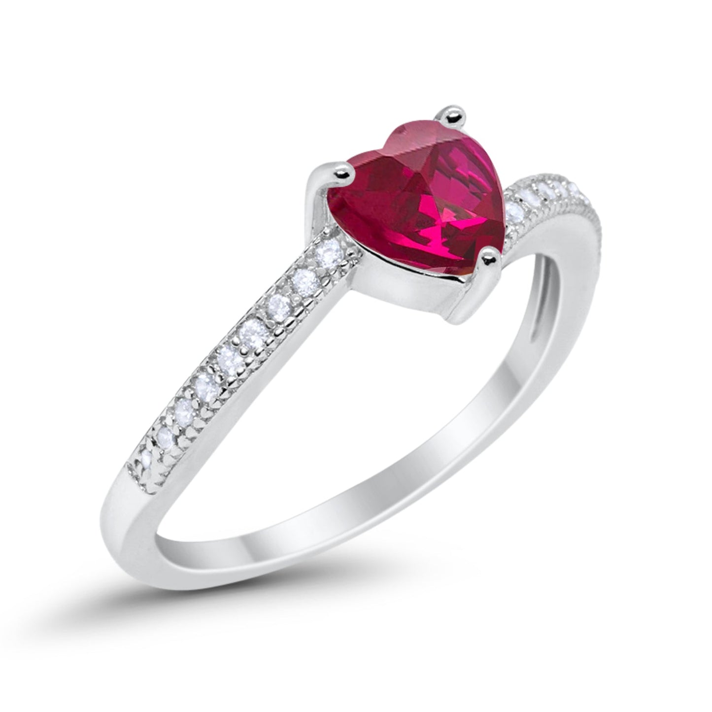 Heart Promise Ring Round Simulated Ruby CZ