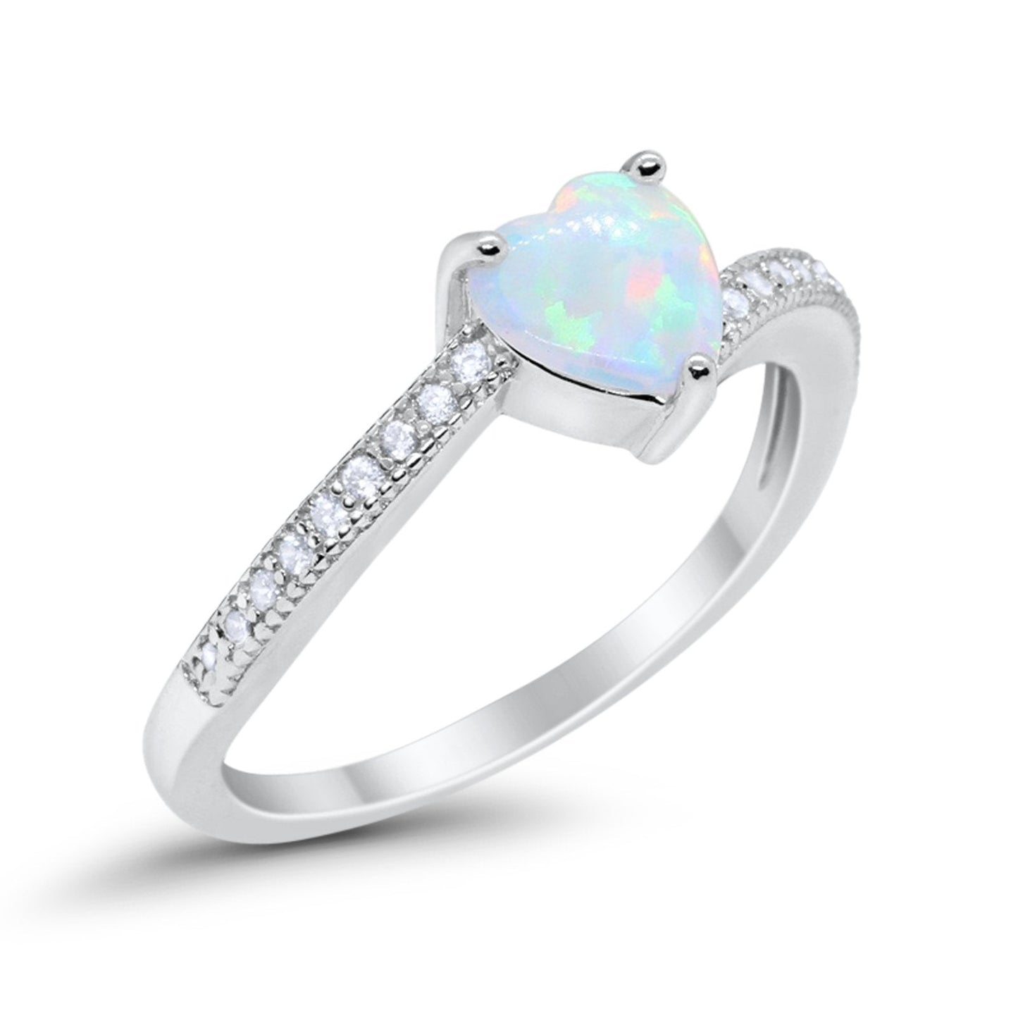 Heart Lab Created White Opal Promise Ring