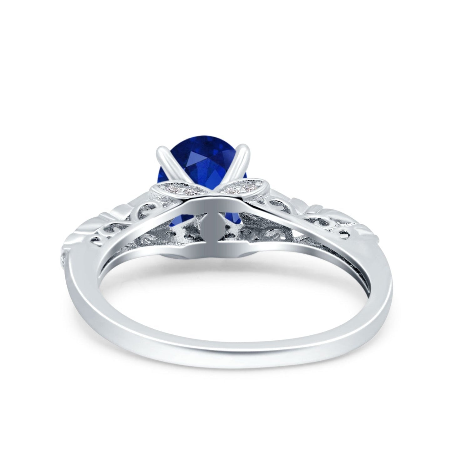 Art Deco Oval Engagement Simulated Blue Sapphire CZ