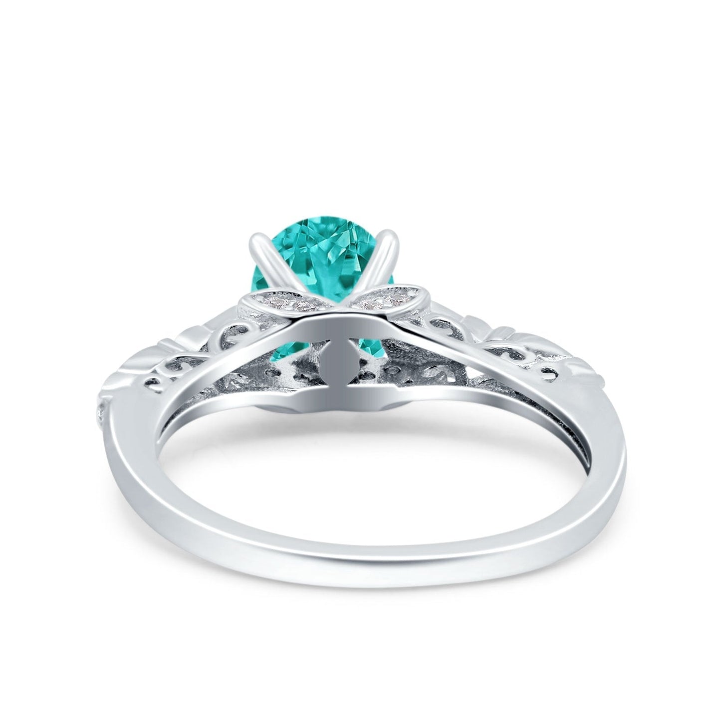 Art Deco Oval Engagement Simulated Paraiba Tourmaline CZ