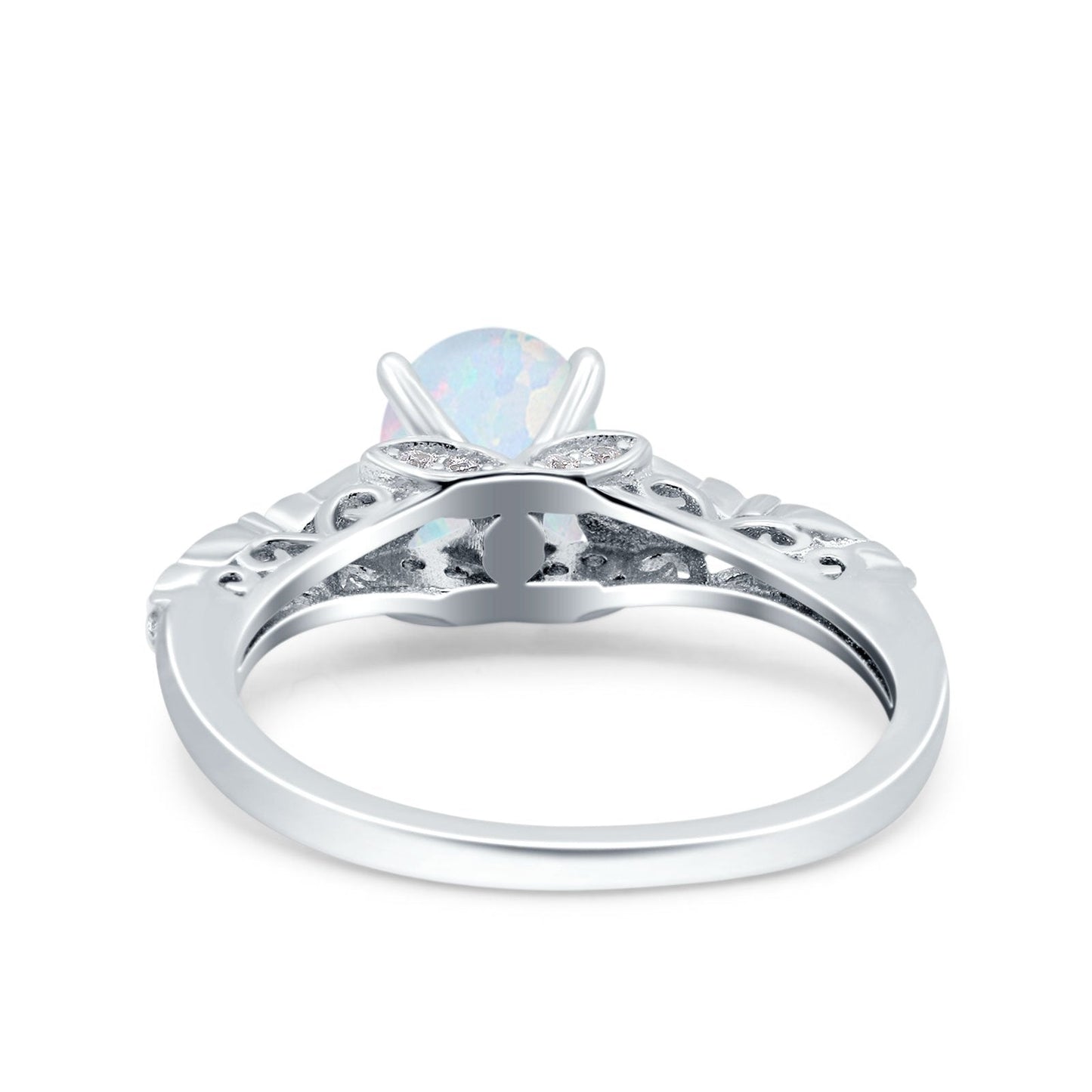 Art Deco Oval Engagement Lab Created White Opal