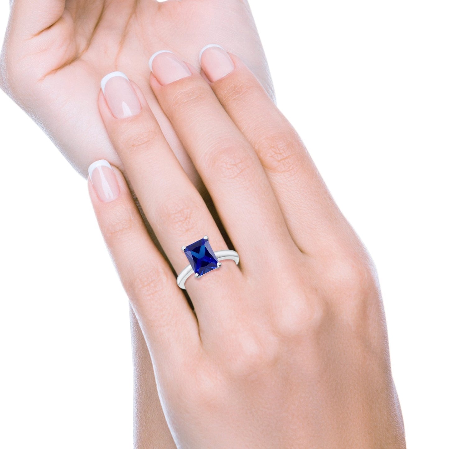 Solitaire Engagement Ring Radiant Simulated Blue Sapphire CZ