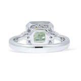 Round Natural Green Amethyst Prasiolite Cushion Cut Diamond Ring