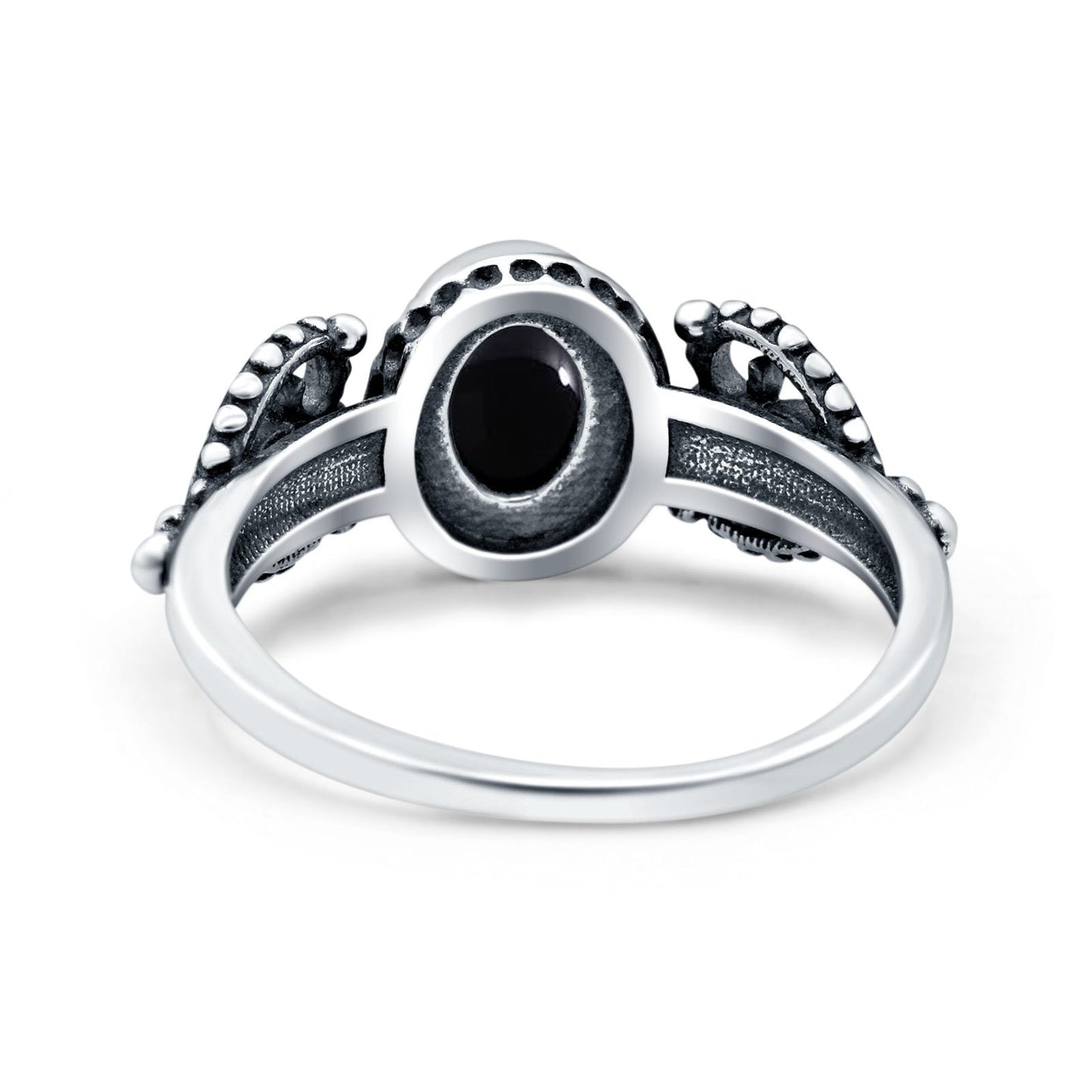 Petite Dainty Oval Solitaire Promise Ring Band Simulated Black Onyx Oxidized Braided