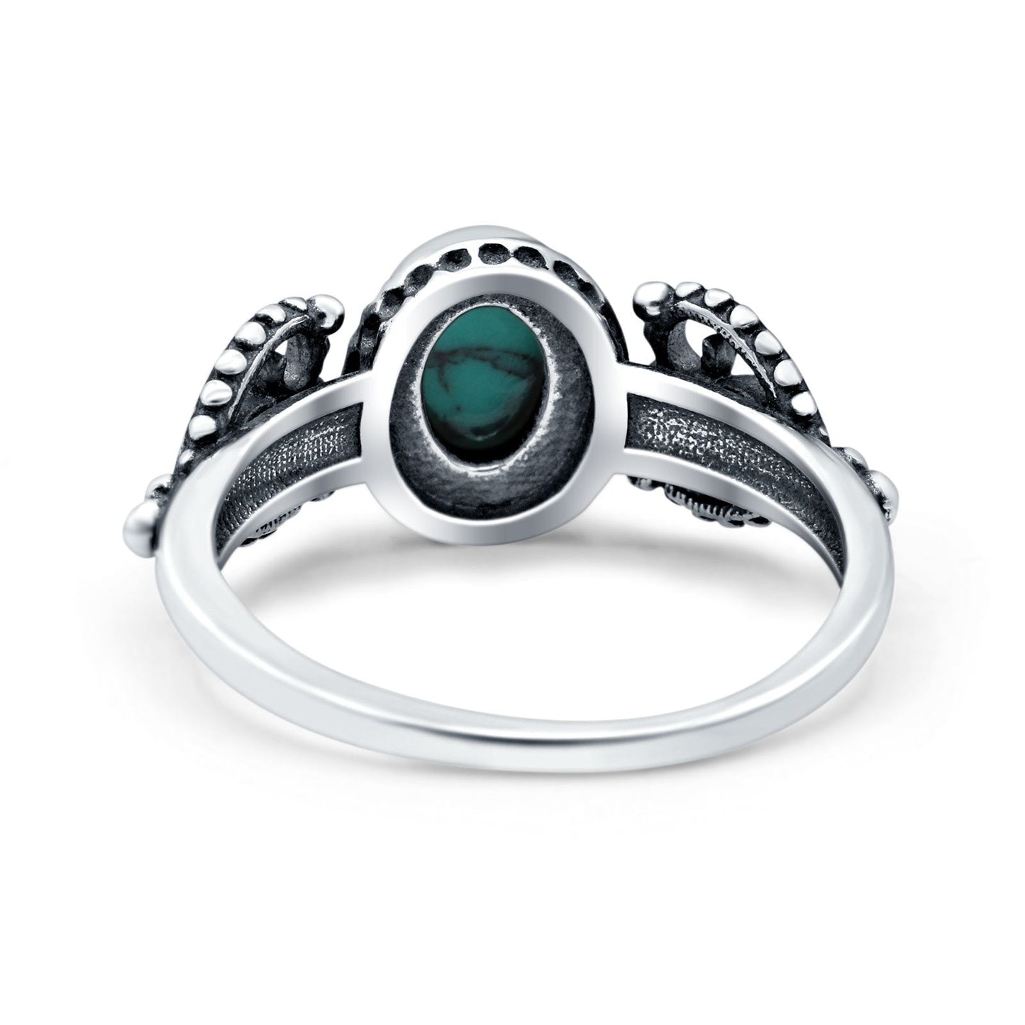 Petite Dainty Oval Solitaire Promise Ring Band Simulated Turquoise Oxidized Braided