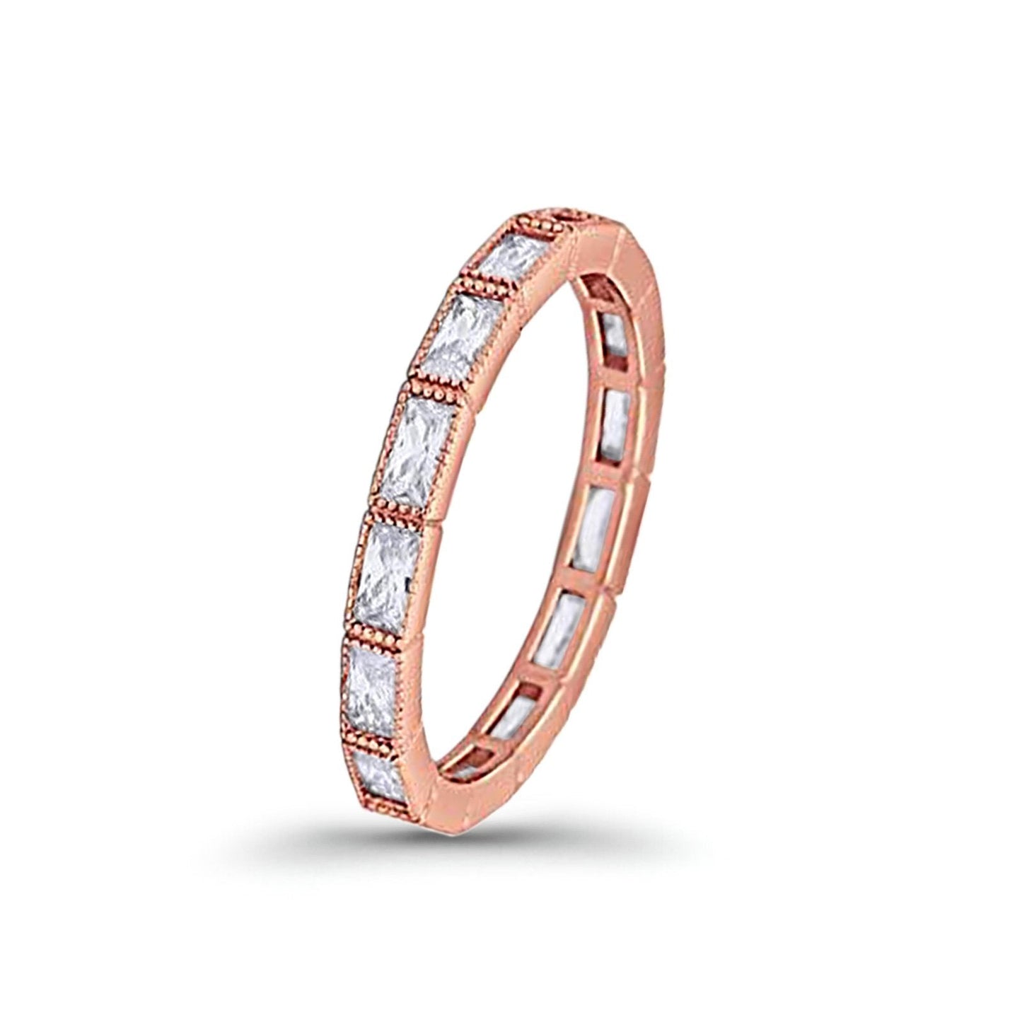 Baguette Full Eternity Wedding Ring Rose Tone, Simulated CZ