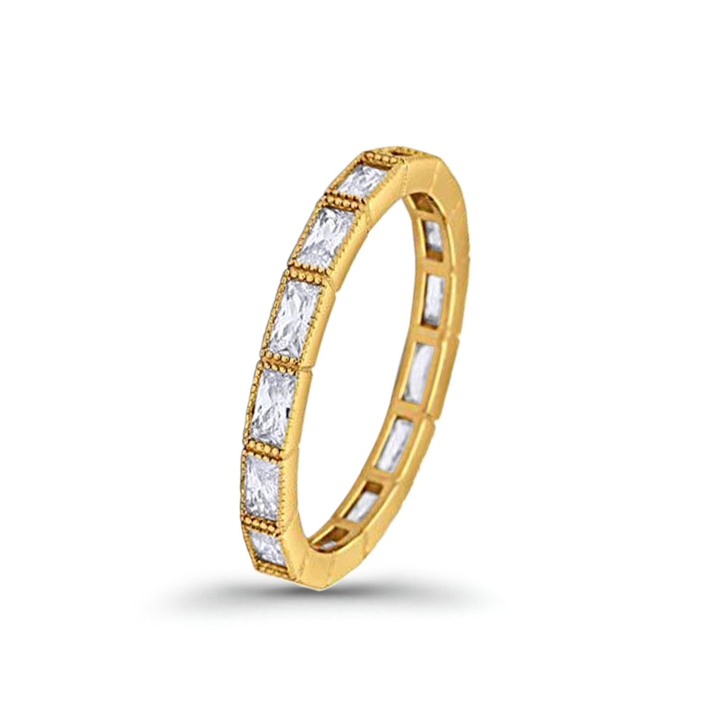 Baguette Full Eternity Wedding Band Yellow Tone, Simulated CZ