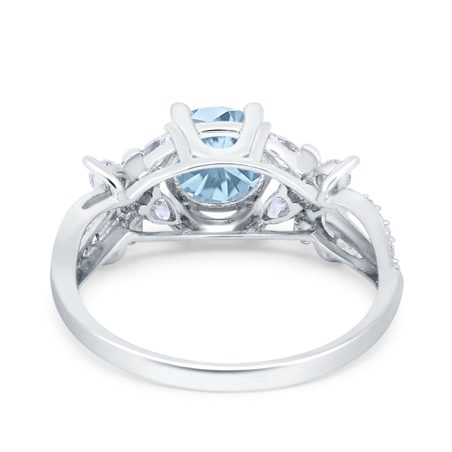 Art Deco Wedding Bridal Ring Round Simulated Aquamarine CZ